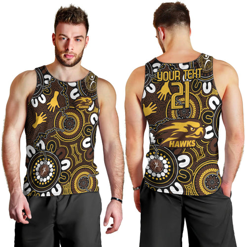 Custom Hawthorn NAIDOC Week 2024 Men Tank Top Fire Burning Aboriginal Dots Art