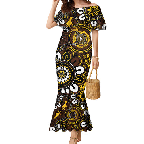 Custom Hawthorn NAIDOC Week 2024 Mermaid Dress Fire Burning Aboriginal Dots Art