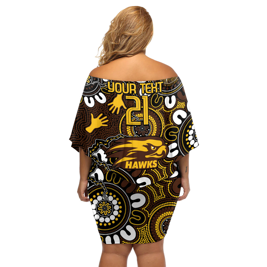 Custom Hawthorn NAIDOC Week 2024 Off Shoulder Short Dress Fire Burning Aboriginal Dots Art
