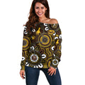 Custom Hawthorn NAIDOC Week 2024 Off Shoulder Sweater Fire Burning Aboriginal Dots Art