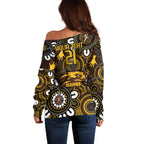 Custom Hawthorn NAIDOC Week 2024 Off Shoulder Sweater Fire Burning Aboriginal Dots Art