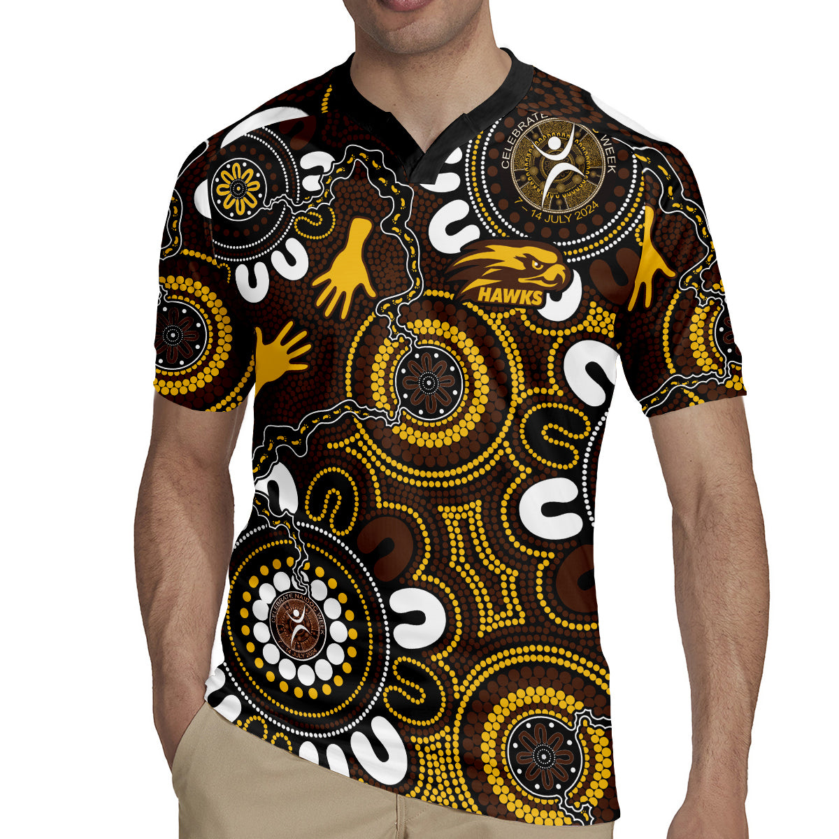 Custom Hawthorn NAIDOC Week 2024 Rugby Jersey Fire Burning Aboriginal Dots Art
