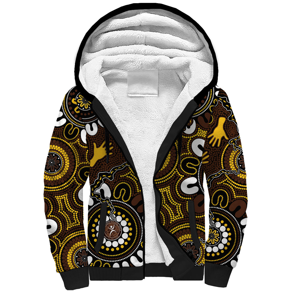 Custom Hawthorn NAIDOC Week 2024 Sherpa Hoodie Fire Burning Aboriginal Dots Art