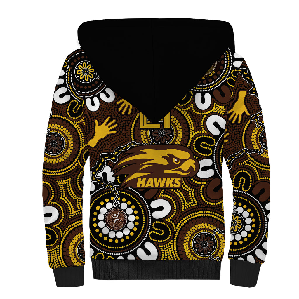 Custom Hawthorn NAIDOC Week 2024 Sherpa Hoodie Fire Burning Aboriginal Dots Art