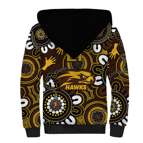 Custom Hawthorn NAIDOC Week 2024 Sherpa Hoodie Fire Burning Aboriginal Dots Art