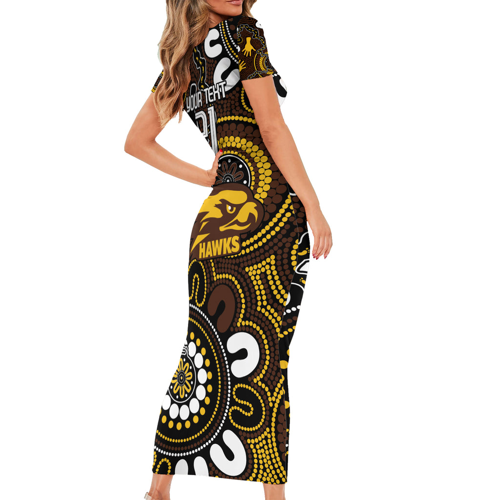 Custom Hawthorn NAIDOC Week 2024 Short Sleeve Bodycon Dress Fire Burning Aboriginal Dots Art