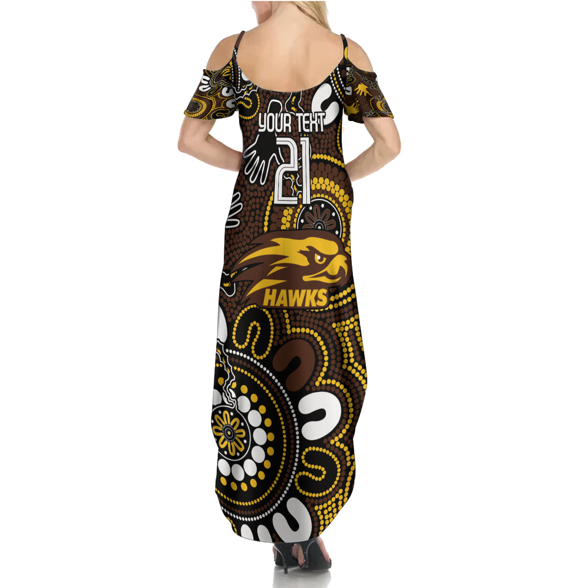 Custom Hawthorn NAIDOC Week 2024 Summer Maxi Dress Fire Burning Aboriginal Dots Art