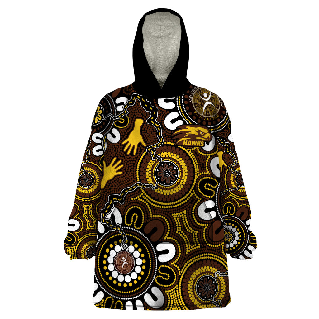 Custom Hawthorn NAIDOC Week 2024 Wearable Blanket Hoodie Fire Burning Aboriginal Dots Art