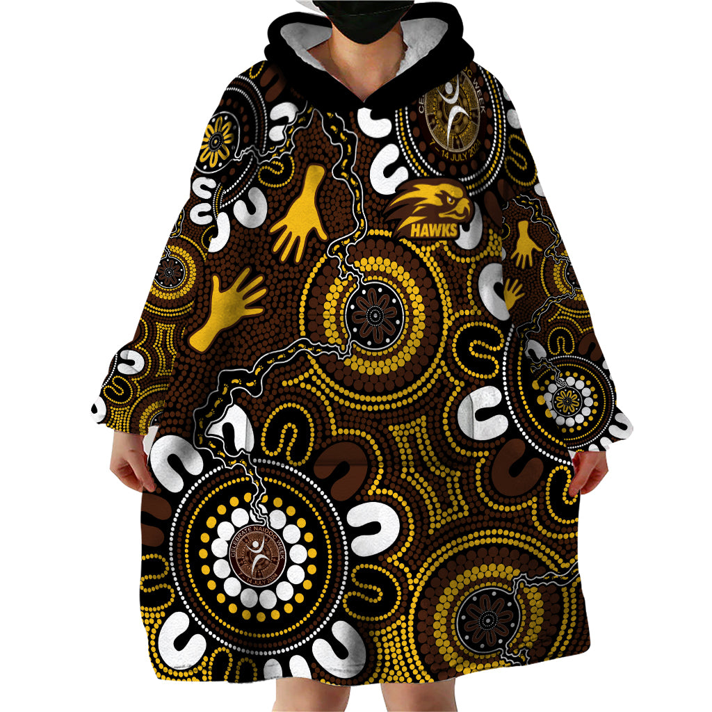 Custom Hawthorn NAIDOC Week 2024 Wearable Blanket Hoodie Fire Burning Aboriginal Dots Art