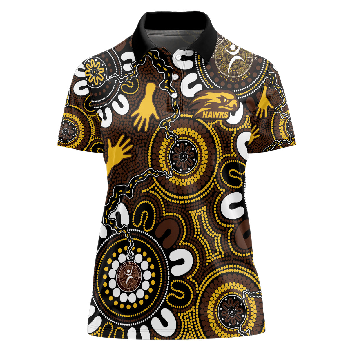 Custom Hawthorn NAIDOC Week 2024 Women Polo Shirt Fire Burning Aboriginal Dots Art