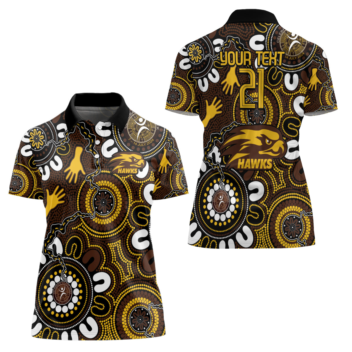 Custom Hawthorn NAIDOC Week 2024 Women Polo Shirt Fire Burning Aboriginal Dots Art