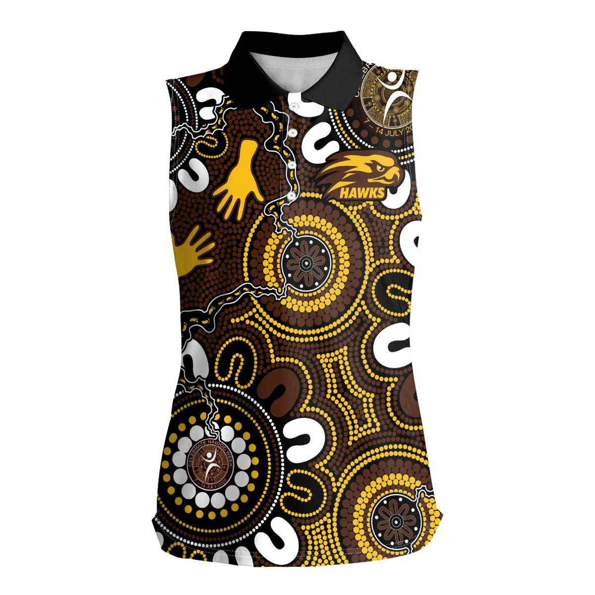 Custom Hawthorn NAIDOC Week 2024 Women Sleeveless Polo Shirt Fire Burning Aboriginal Dots Art
