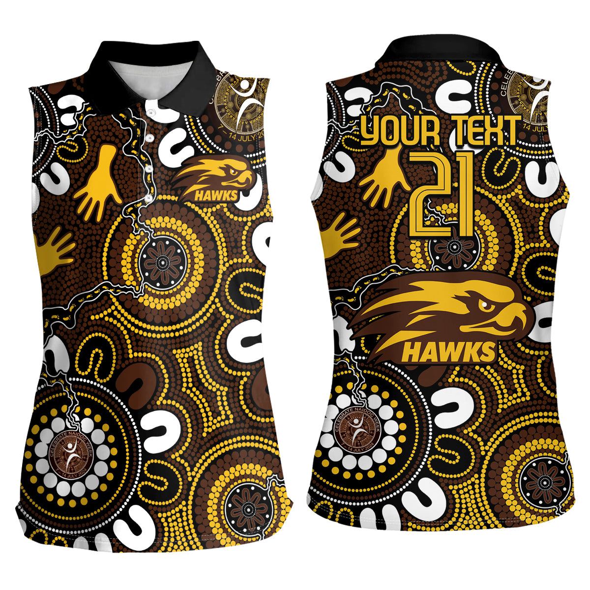 Custom Hawthorn NAIDOC Week 2024 Women Sleeveless Polo Shirt Fire Burning Aboriginal Dots Art