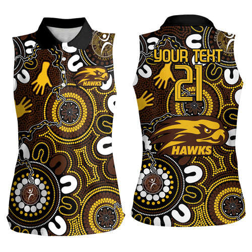 Custom Hawthorn NAIDOC Week 2024 Women Sleeveless Polo Shirt Fire Burning Aboriginal Dots Art