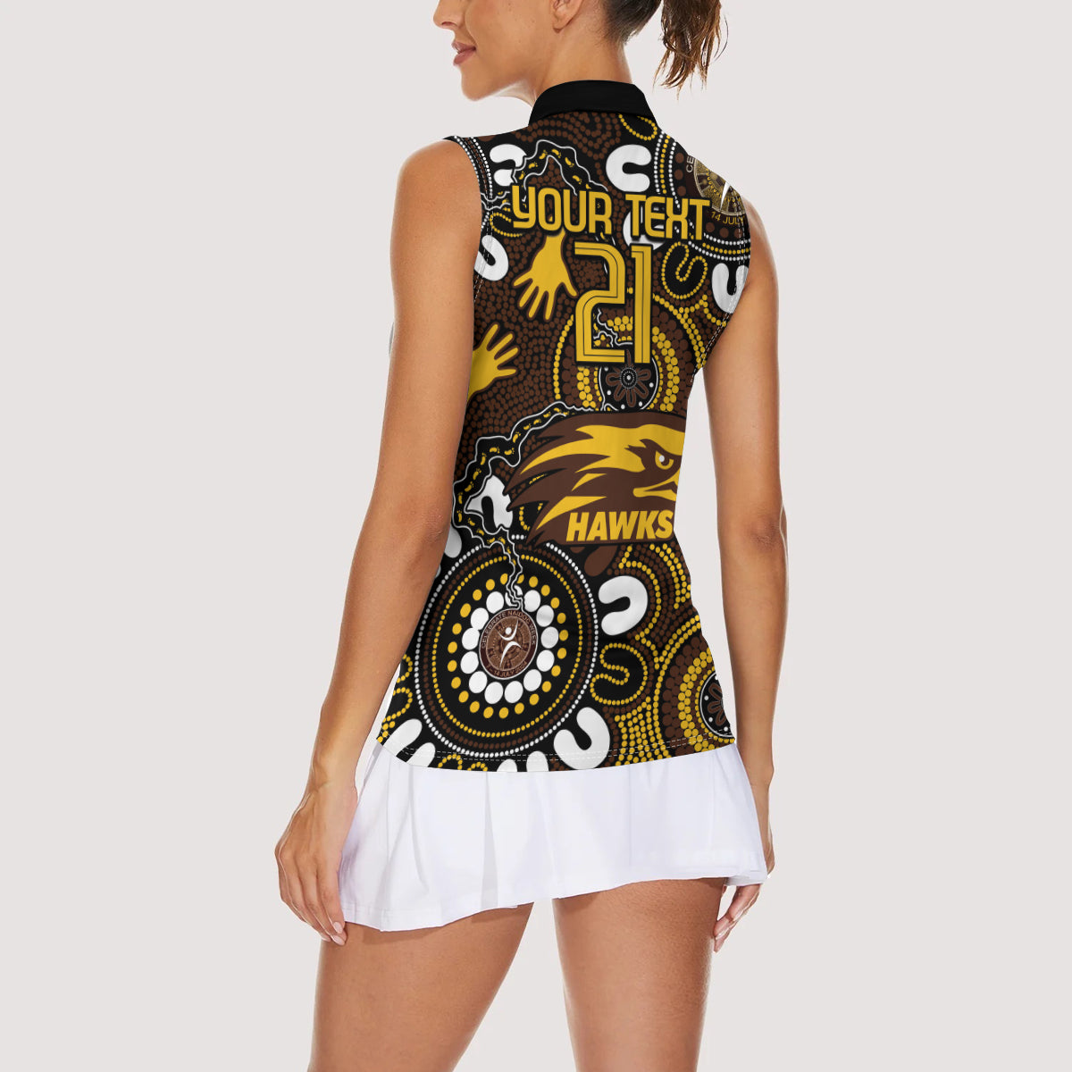 Custom Hawthorn NAIDOC Week 2024 Women Sleeveless Polo Shirt Fire Burning Aboriginal Dots Art