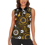 Custom Hawthorn NAIDOC Week 2024 Women Sleeveless Polo Shirt Fire Burning Aboriginal Dots Art