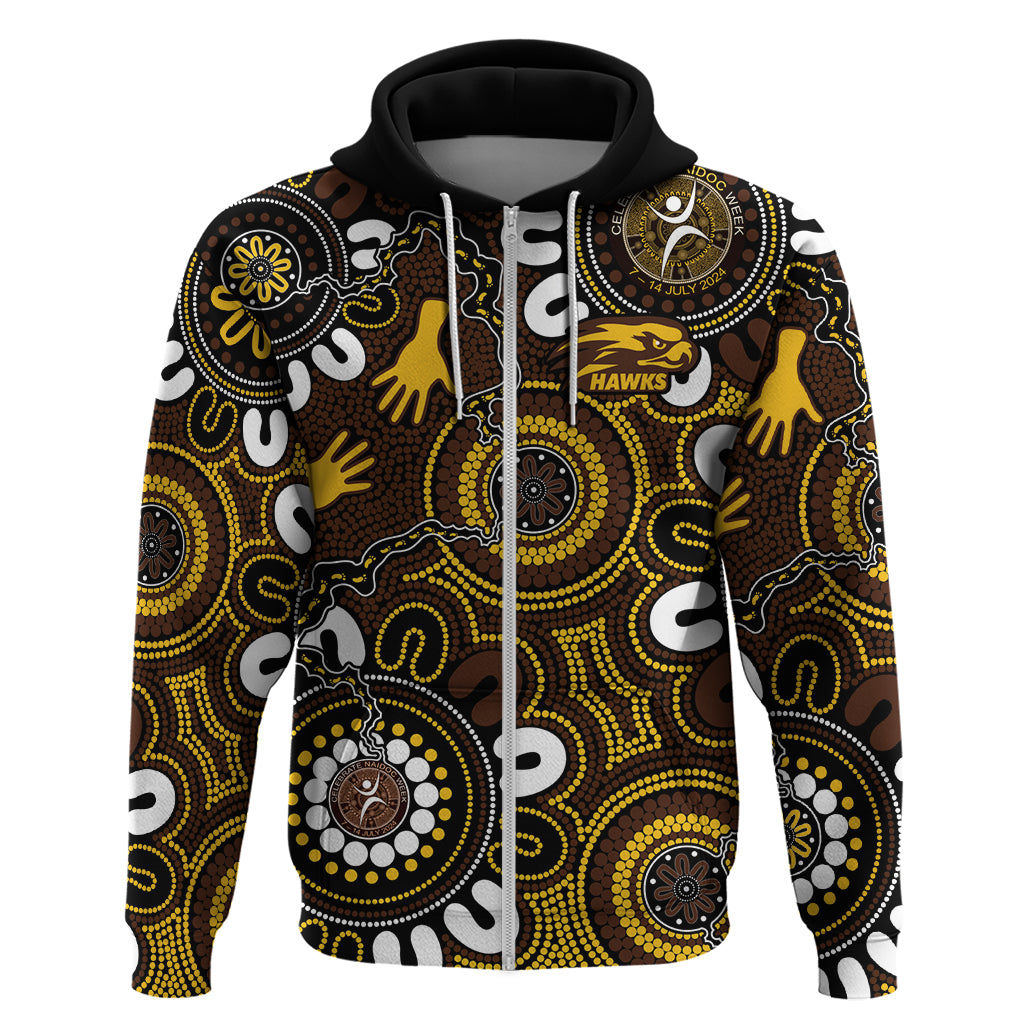 Custom Hawthorn NAIDOC Week 2024 Zip Hoodie Fire Burning Aboriginal Dots Art