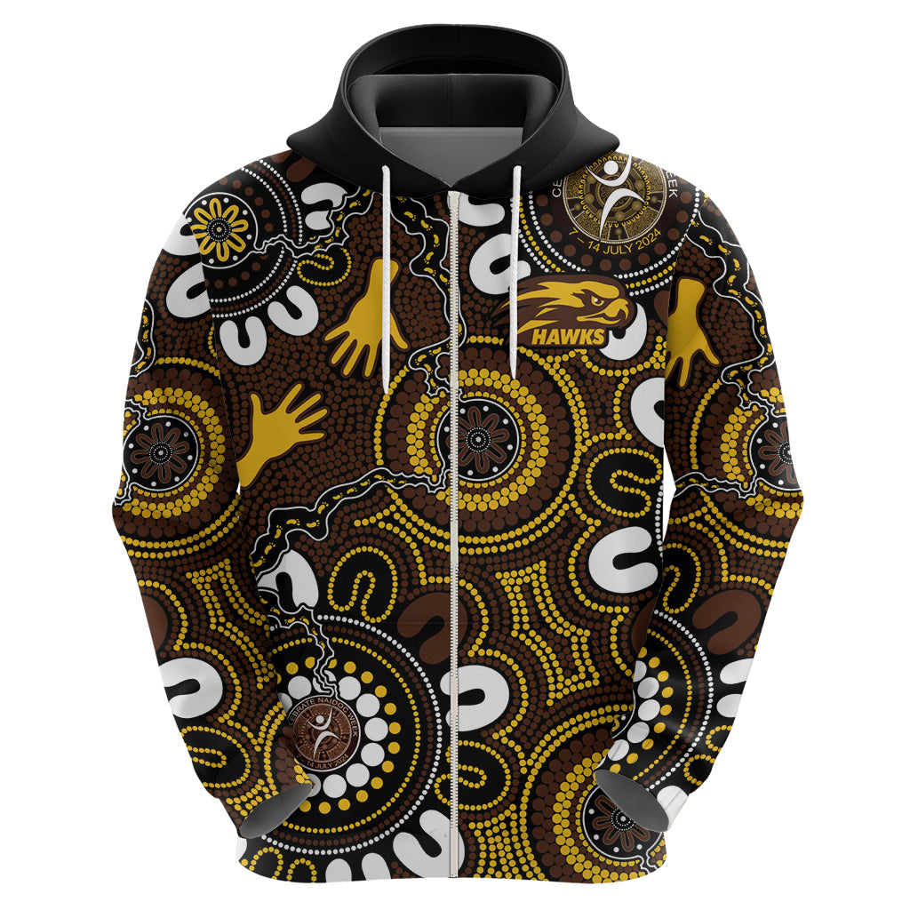 Custom Hawthorn NAIDOC Week 2024 Zip Hoodie Fire Burning Aboriginal Dots Art