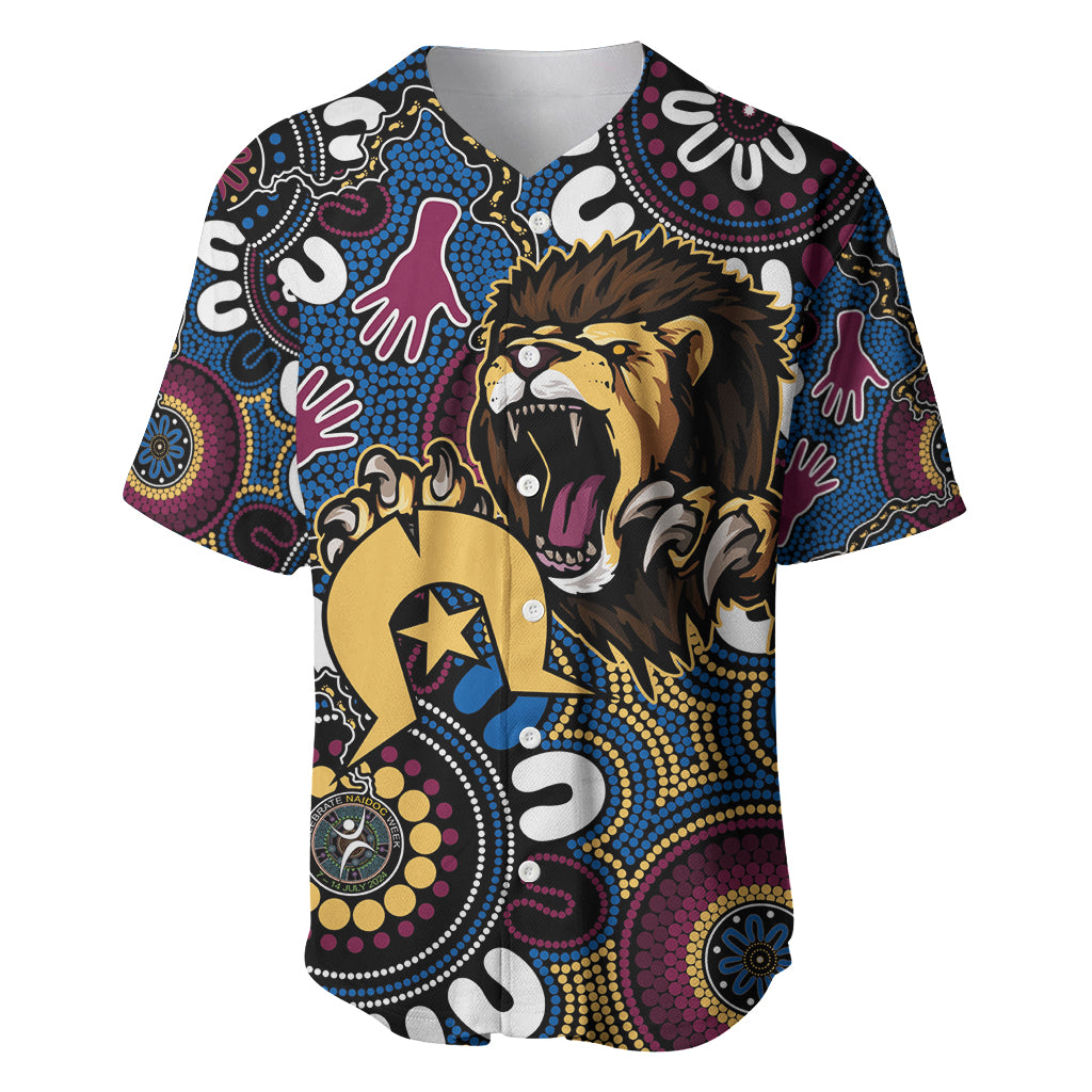 Custom Lions Football NAIDOC Week 2024 Baseball Jersey Fire Burning Aboriginal Dots Art