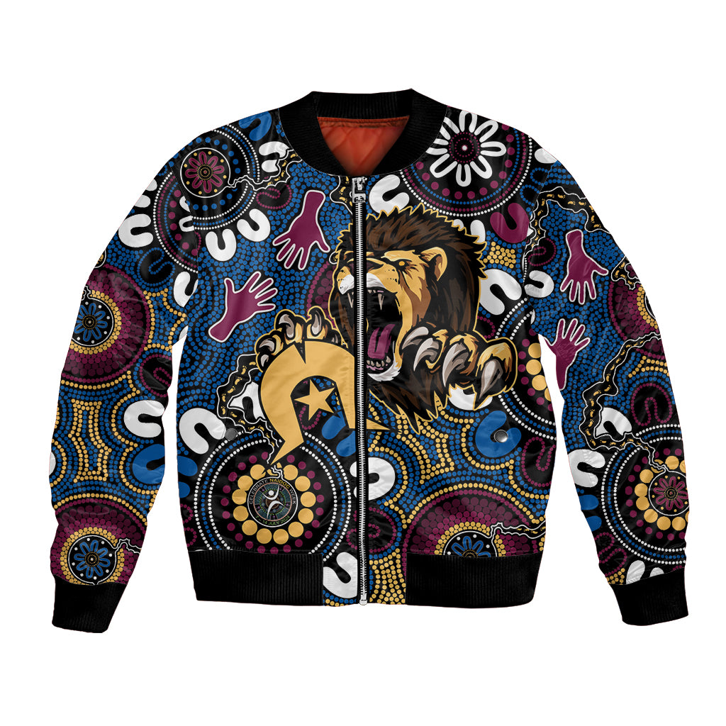 Custom Lions Football NAIDOC Week 2024 Bomber Jacket Fire Burning Aboriginal Dots Art