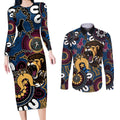 Custom Lions Football NAIDOC Week 2024 Couples Matching Long Sleeve Bodycon Dress and Long Sleeve Button Shirt Fire Burning Aboriginal Dots Art