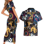 Custom Lions Football NAIDOC Week 2024 Couples Matching Short Sleeve Bodycon Dress and Hawaiian Shirt Fire Burning Aboriginal Dots Art