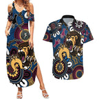 Custom Lions Football NAIDOC Week 2024 Couples Matching Summer Maxi Dress and Hawaiian Shirt Fire Burning Aboriginal Dots Art