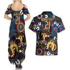 Custom Lions Football NAIDOC Week 2024 Couples Matching Summer Maxi Dress and Hawaiian Shirt Fire Burning Aboriginal Dots Art