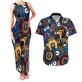 Custom Lions Football NAIDOC Week 2024 Couples Matching Tank Maxi Dress and Hawaiian Shirt Fire Burning Aboriginal Dots Art