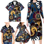 Custom Lions Football NAIDOC Week 2024 Family Matching Long Sleeve Bodycon Dress and Hawaiian Shirt Fire Burning Aboriginal Dots Art