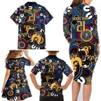 Custom Lions Football NAIDOC Week 2024 Family Matching Long Sleeve Bodycon Dress and Hawaiian Shirt Fire Burning Aboriginal Dots Art