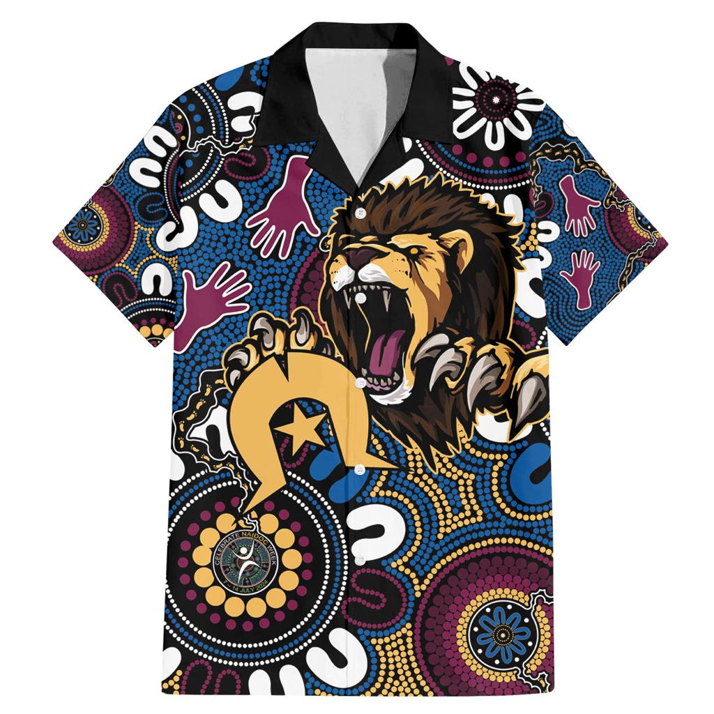 Custom Lions Football NAIDOC Week 2024 Family Matching Mermaid Dress and Hawaiian Shirt Fire Burning Aboriginal Dots Art
