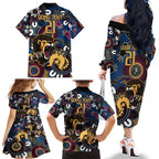 Custom Lions Football NAIDOC Week 2024 Family Matching Off The Shoulder Long Sleeve Dress and Hawaiian Shirt Fire Burning Aboriginal Dots Art