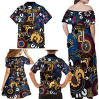 Custom Lions Football NAIDOC Week 2024 Family Matching Off Shoulder Maxi Dress and Hawaiian Shirt Fire Burning Aboriginal Dots Art