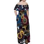 Custom Lions Football NAIDOC Week 2024 Family Matching Off Shoulder Maxi Dress and Hawaiian Shirt Fire Burning Aboriginal Dots Art