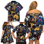 Custom Lions Football NAIDOC Week 2024 Family Matching Off Shoulder Short Dress and Hawaiian Shirt Fire Burning Aboriginal Dots Art