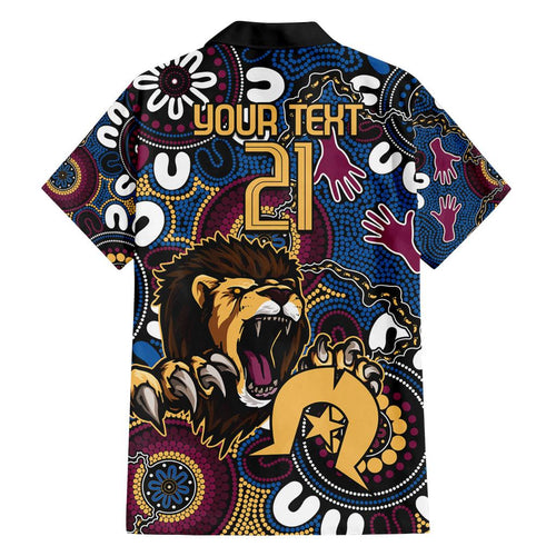 Custom Lions Football NAIDOC Week 2024 Family Matching Off Shoulder Short Dress and Hawaiian Shirt Fire Burning Aboriginal Dots Art