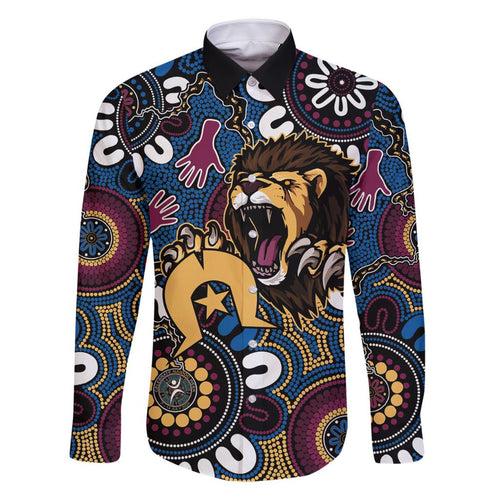 Custom Lions Football NAIDOC Week 2024 Family Matching Off Shoulder Short Dress and Hawaiian Shirt Fire Burning Aboriginal Dots Art