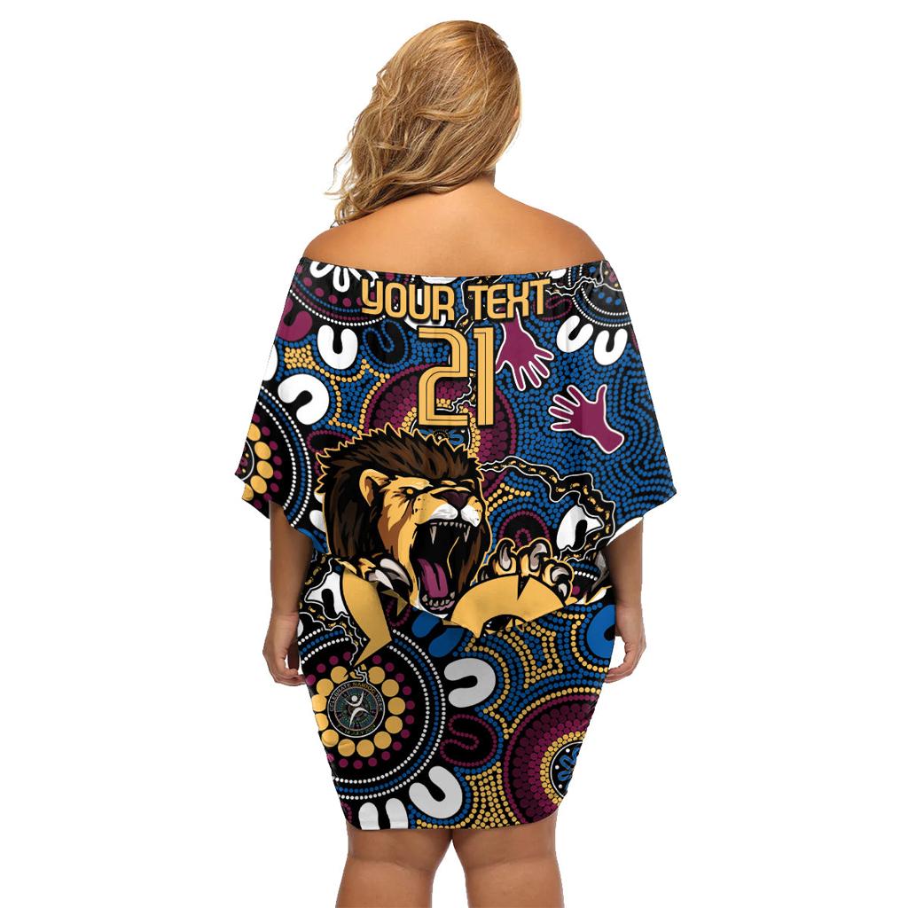Custom Lions Football NAIDOC Week 2024 Family Matching Off Shoulder Short Dress and Hawaiian Shirt Fire Burning Aboriginal Dots Art