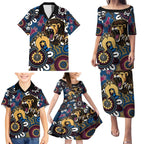 Custom Lions Football NAIDOC Week 2024 Family Matching Puletasi and Hawaiian Shirt Fire Burning Aboriginal Dots Art
