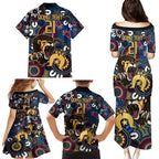 Custom Lions Football NAIDOC Week 2024 Family Matching Puletasi and Hawaiian Shirt Fire Burning Aboriginal Dots Art