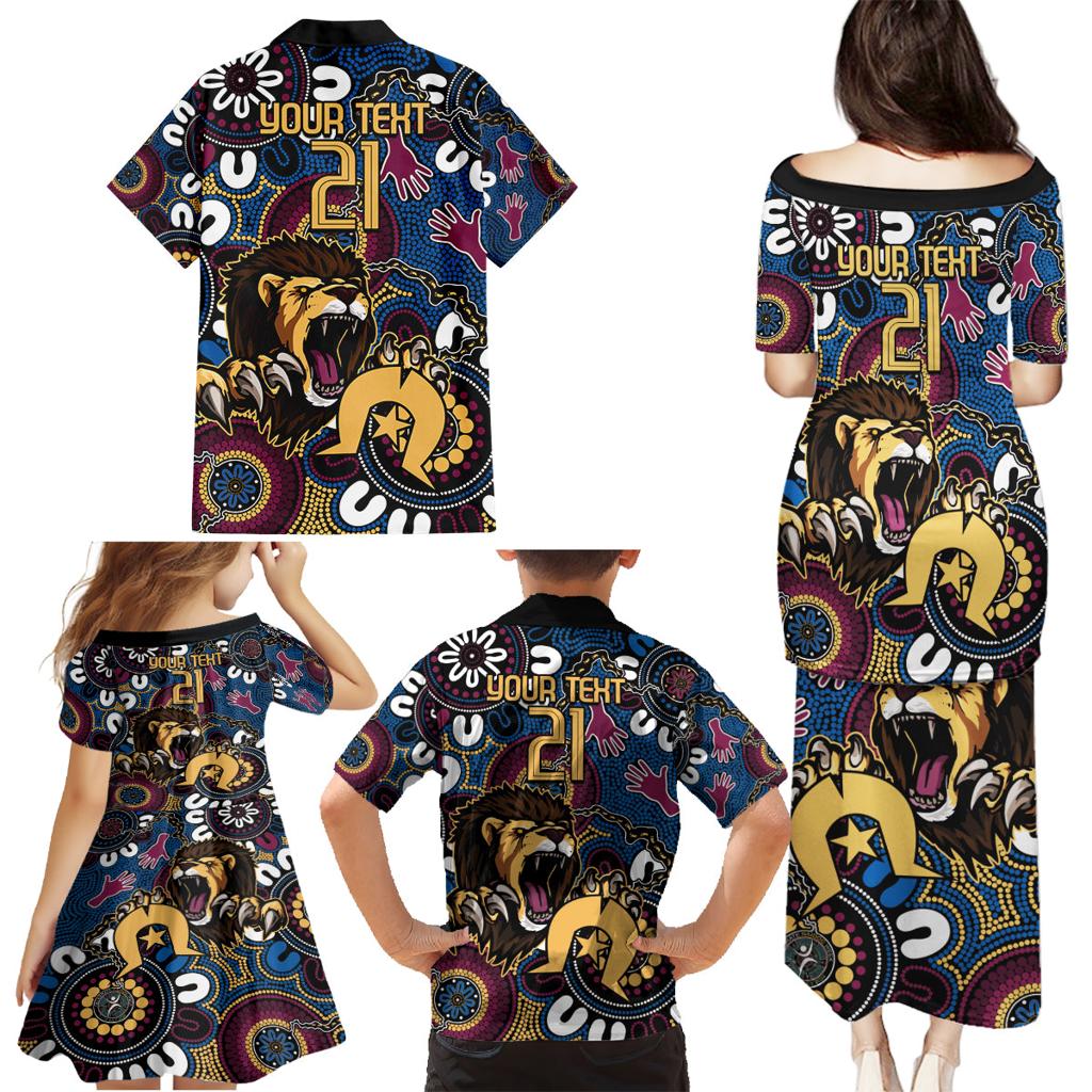 Custom Lions Football NAIDOC Week 2024 Family Matching Puletasi and Hawaiian Shirt Fire Burning Aboriginal Dots Art