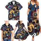 Custom Lions Football NAIDOC Week 2024 Family Matching Summer Maxi Dress and Hawaiian Shirt Fire Burning Aboriginal Dots Art