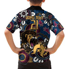 Custom Lions Football NAIDOC Week 2024 Family Matching Summer Maxi Dress and Hawaiian Shirt Fire Burning Aboriginal Dots Art