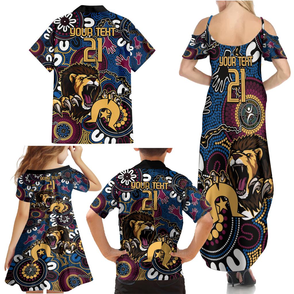 Custom Lions Football NAIDOC Week 2024 Family Matching Summer Maxi Dress and Hawaiian Shirt Fire Burning Aboriginal Dots Art