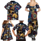 Custom Lions Football NAIDOC Week 2024 Family Matching Summer Maxi Dress and Hawaiian Shirt Fire Burning Aboriginal Dots Art