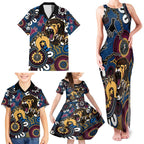 Custom Lions Football NAIDOC Week 2024 Family Matching Tank Maxi Dress and Hawaiian Shirt Fire Burning Aboriginal Dots Art