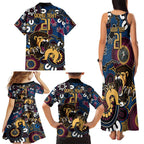 Custom Lions Football NAIDOC Week 2024 Family Matching Tank Maxi Dress and Hawaiian Shirt Fire Burning Aboriginal Dots Art