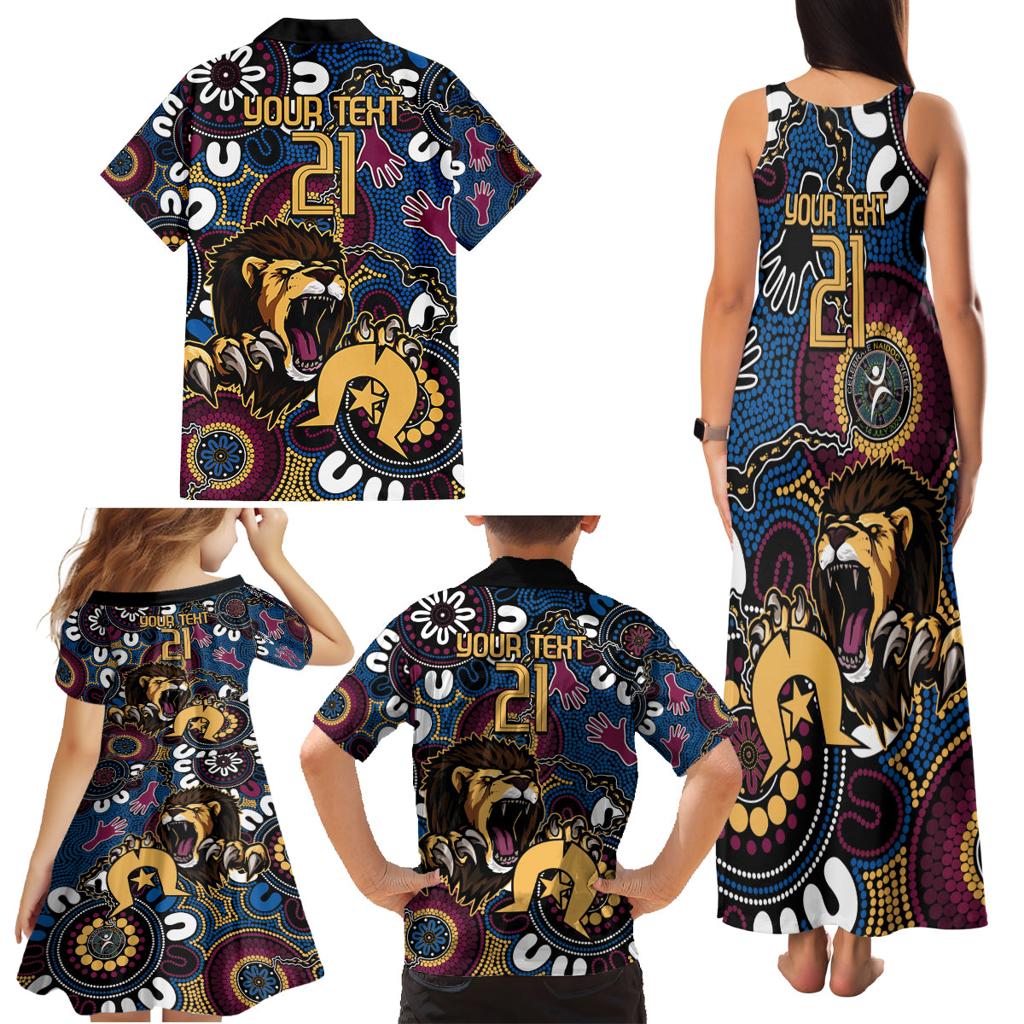 Custom Lions Football NAIDOC Week 2024 Family Matching Tank Maxi Dress and Hawaiian Shirt Fire Burning Aboriginal Dots Art