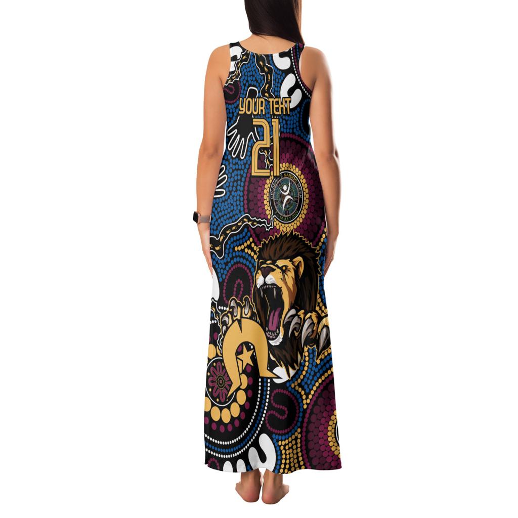 Custom Lions Football NAIDOC Week 2024 Family Matching Tank Maxi Dress and Hawaiian Shirt Fire Burning Aboriginal Dots Art